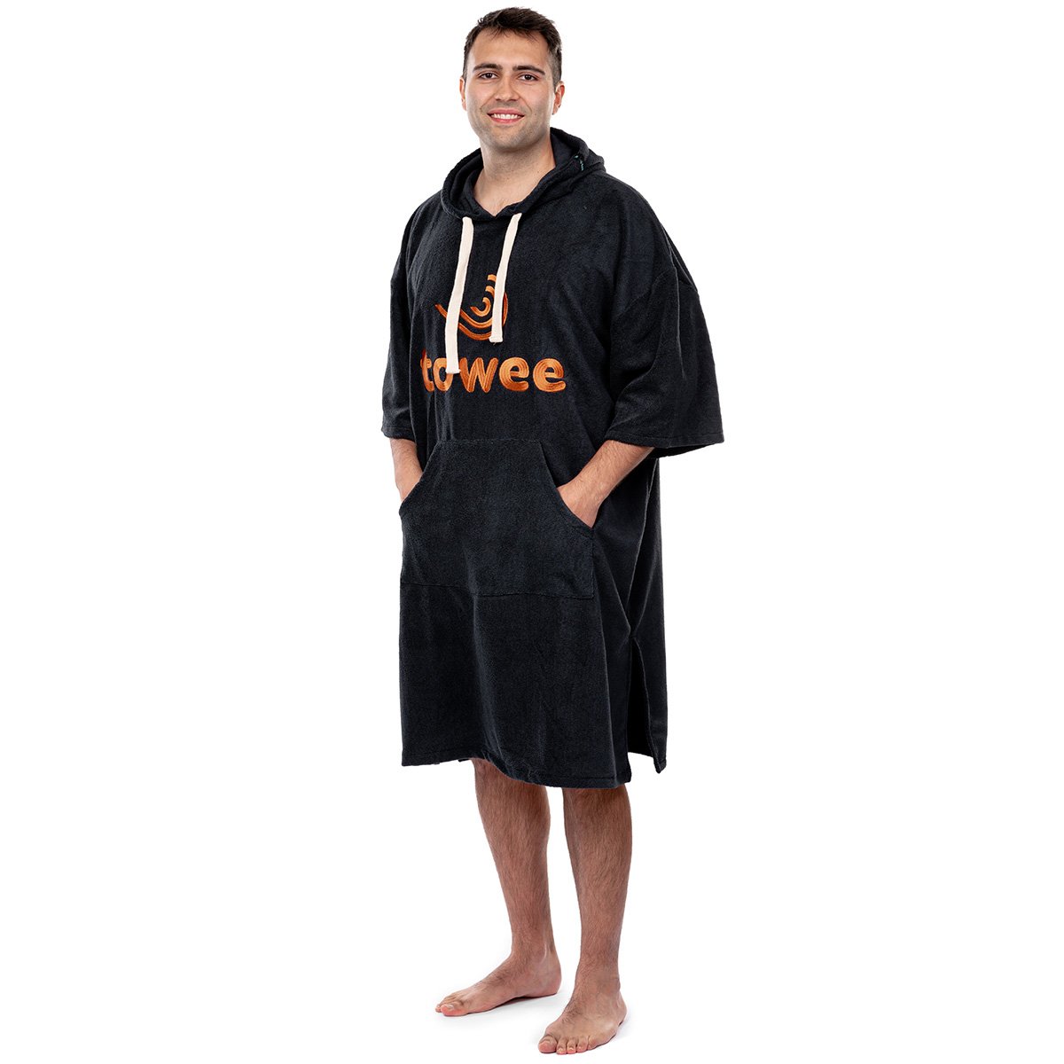 Surf Poncho Towee Antracite con ricamo arancione, 80 x 115 cm